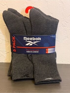 Reebok Performance Men's Crew Socks 5 Pack Moisture Control Shoe Size 6 - 12.5